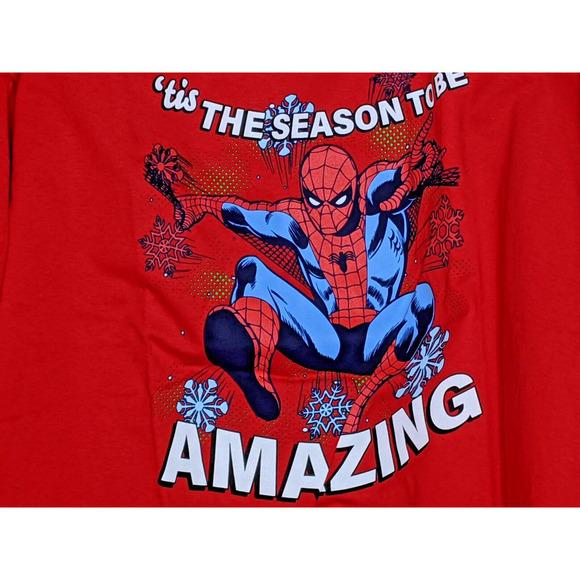 New Marvel Spiderman Mens TShirt 2X Tis The Season To Be Amazing Red - Picture 2 of 4